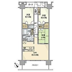 ニュートンプレイスノースコート 1342 13階3LDKの間取り