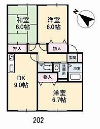 ヴィクトワール花岡4 3DKの間取図画像