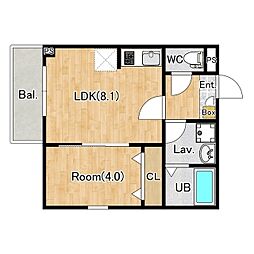 春日部市道順川戸アパート 1LDKの間取図画像