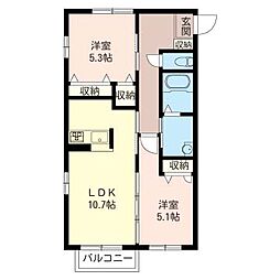 伊勢崎市西久保町2丁目アパート 2LDKの間取図画像