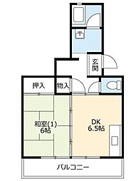 UR都市機構泉南一丘団地49号棟 1DKの間取図画像