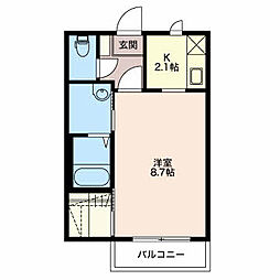 サンテラス景 1Kの間取図画像