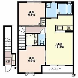 グランメゾン萌A 2LDKの間取図画像