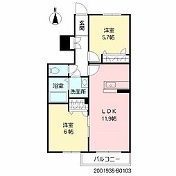 マリンガーデンB 2LDKの間取図画像