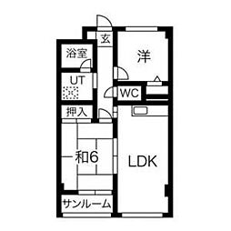 シャロン本厚木 2LDKの間取図画像