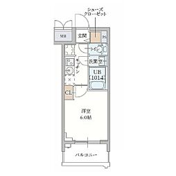 プランドール新北野 1Kの間取図画像