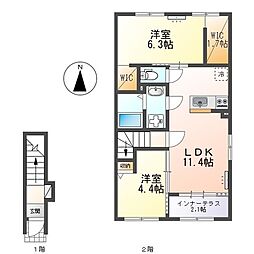 ラ・クラリエール(La Clairiere) 2LDKの間取図画像