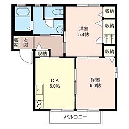 リヴェールサウス 2DKの間取図画像