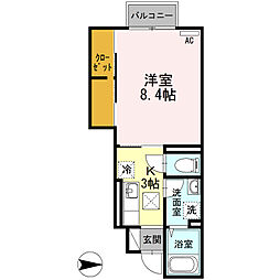 セントラル水引 1Kの間取図画像