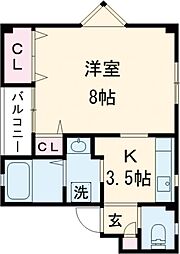 菜の花ハウス 1Kの間取図画像