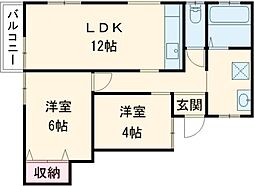 ロングヒル2 3DKの間取図画像