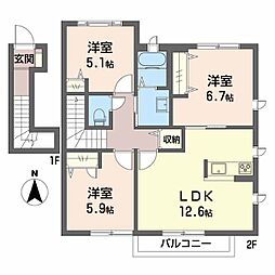 シャーメゾン双葉 3LDKの間取図画像
