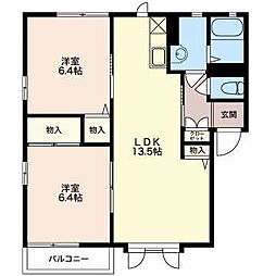 ヴィルヌーヴ清水B 2LDKの間取図画像