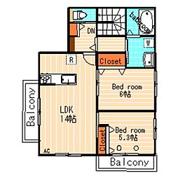 グランディール 2LDKの間取図画像