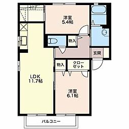 メゾン・バリュージュB 2LDKの間取図画像