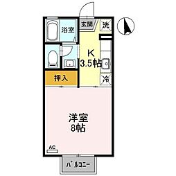 ルミナス若狭2 1Kの間取図画像