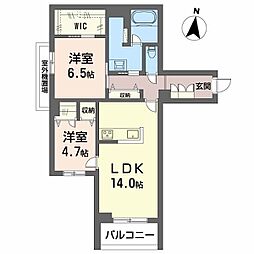 ラウンドヒルズK 2LDKの間取図画像