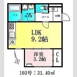BAU北仙台 1LDKの間取図画像