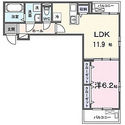クライネル・ヴァルト 1LDKの間取図画像