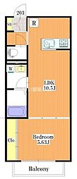 アロハヴィラ鶴川 1LDKの間取図画像