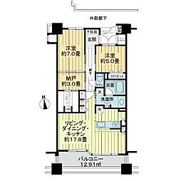 サーパス住吉 2SLDKの間取図画像
