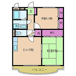 メルベーユ・シャンブル 2DKの間取図画像