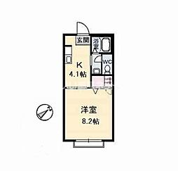 カーサ・クレールA 1Kの間取図画像