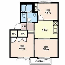 グランクオーレD 3Kの間取図画像