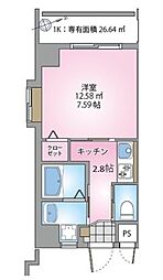 アンビシャス7 1Kの間取図画像