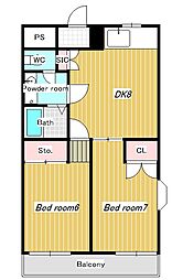 櫟ハイム 2DKの間取図画像