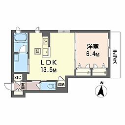 エルブ・ダムール春木 1LDKの間取図画像