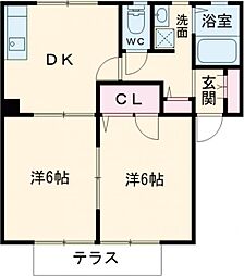 アネックス浅井E 2DKの間取図画像