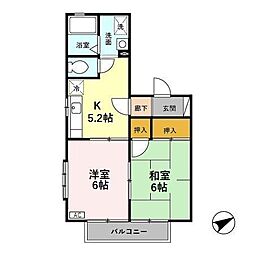 ラフィネ北間 2Kの間取図画像