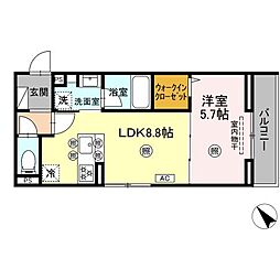 DーROOM庚午中 1LDKの間取図画像