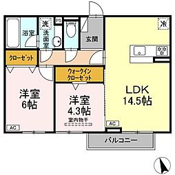 TORISIA加納南陽 2LDKの間取図画像