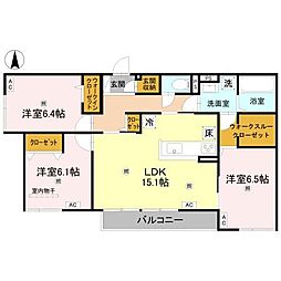 (仮称)D-ROOM橿原市畝傍御陵前PJ B棟 3LDKの間取図画像