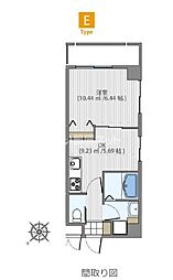 アンビシャス4 1DKの間取図画像