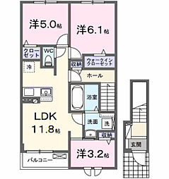 クラール倉治D 3LDKの間取図画像