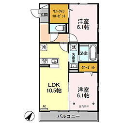 クローバーフィールド 2LDKの間取図画像