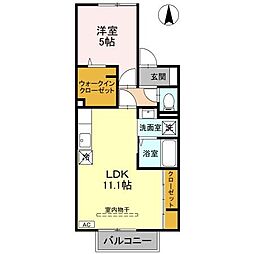 セジュール山室中部B 1LDKの間取図画像