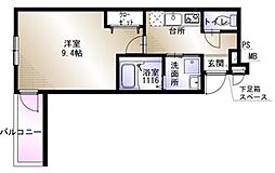 リヴェール助松 1Kの間取図画像