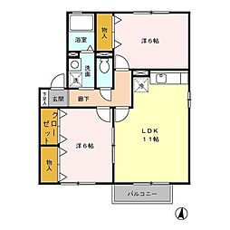 サニーヒル松ノ木E棟 2LDKの間取図画像