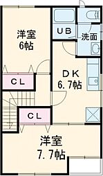 サン・ホワイト 2DKの間取図画像