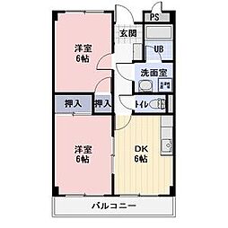 モンターニュ横山 2DKの間取図画像