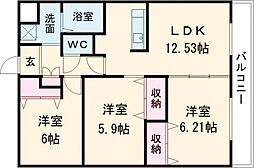 シャンフルール 3LDKの間取図画像