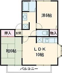 ハイカムールハノキE 2LDKの間取図画像