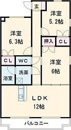 ふじ第2マンション 3LDKの間取図画像
