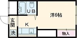 ハースサイドナカガイト 1Kの間取図画像
