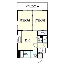 日宝エミール上之園 2DKの間取図画像
