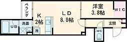 ラフィネ東大畑通 1LDKの間取図画像